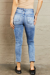 BAYEAS Mid Rise Distressed Skinny Jeans - Dark Wash Chic Denim